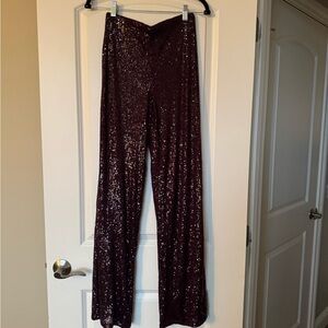Mango Sequin Women's Pants - Burgandy
